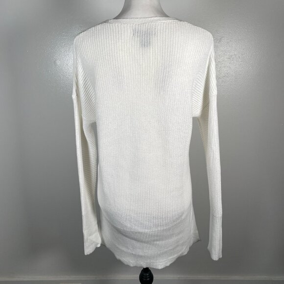 Rachel Zoe White V Neck Ribbed Knit Long Sleeve Pullover Tunic Sweater M - Picture 9 of 14